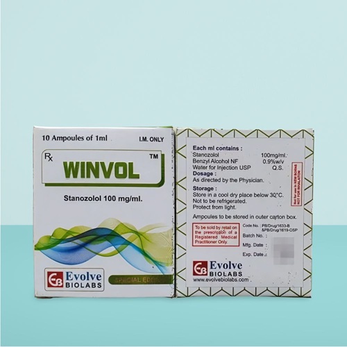 Winvol 100mg box with ampoules and behind of box, packaging and instructions visible