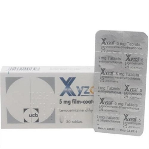 Xyzal 5mg 450 tablets box with product label and tablet strip