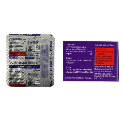 Zady 500 tablets silver blister pack back view with label