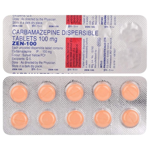 Zen 100mg (Carbamazepine) 100 tablets silver blister strips with orange round tablets, online pharmacy treatment option for epilepsy and mood stabilization