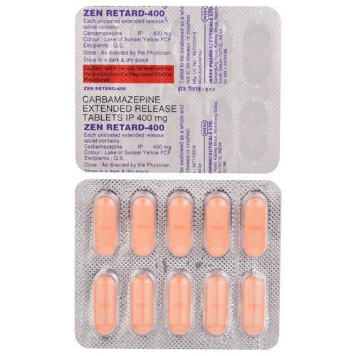 Zen Retard 400mg (Carbamazepine) 100 tablets orange oval blister strips with dosage imprint, online pharmacy mood stabilizer and seizure control option